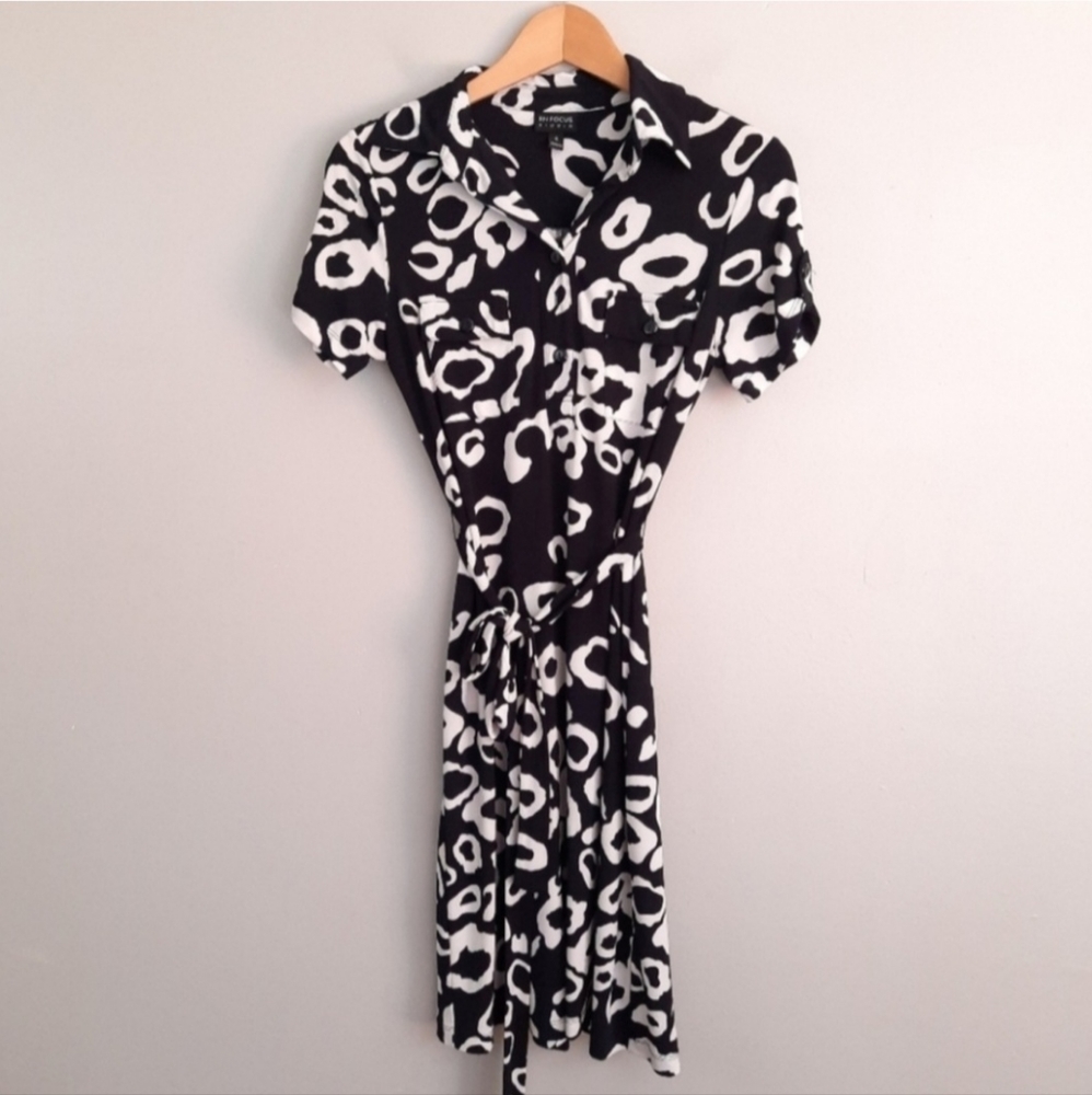 EnFocus White & Black Belted Animal Print Dress